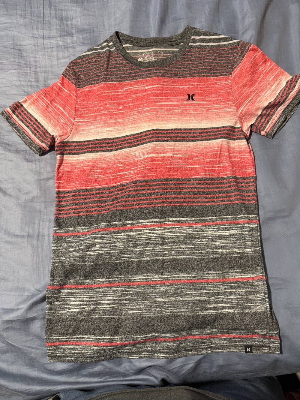 Hurley Men’s Red and Gray Striped Short Sleeve Tee
